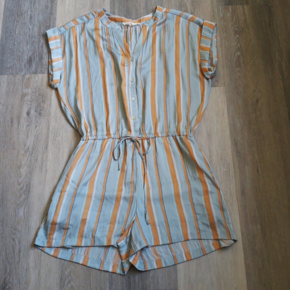 AQUA STRIPED SATIN ROMPER - Picture 2 of 16